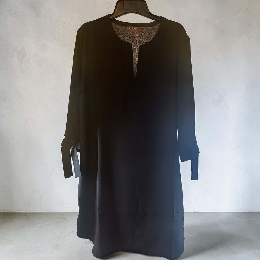 Donna Ricco New York Black Shift Dress Tie Sleeve Details Party Wedding Guest